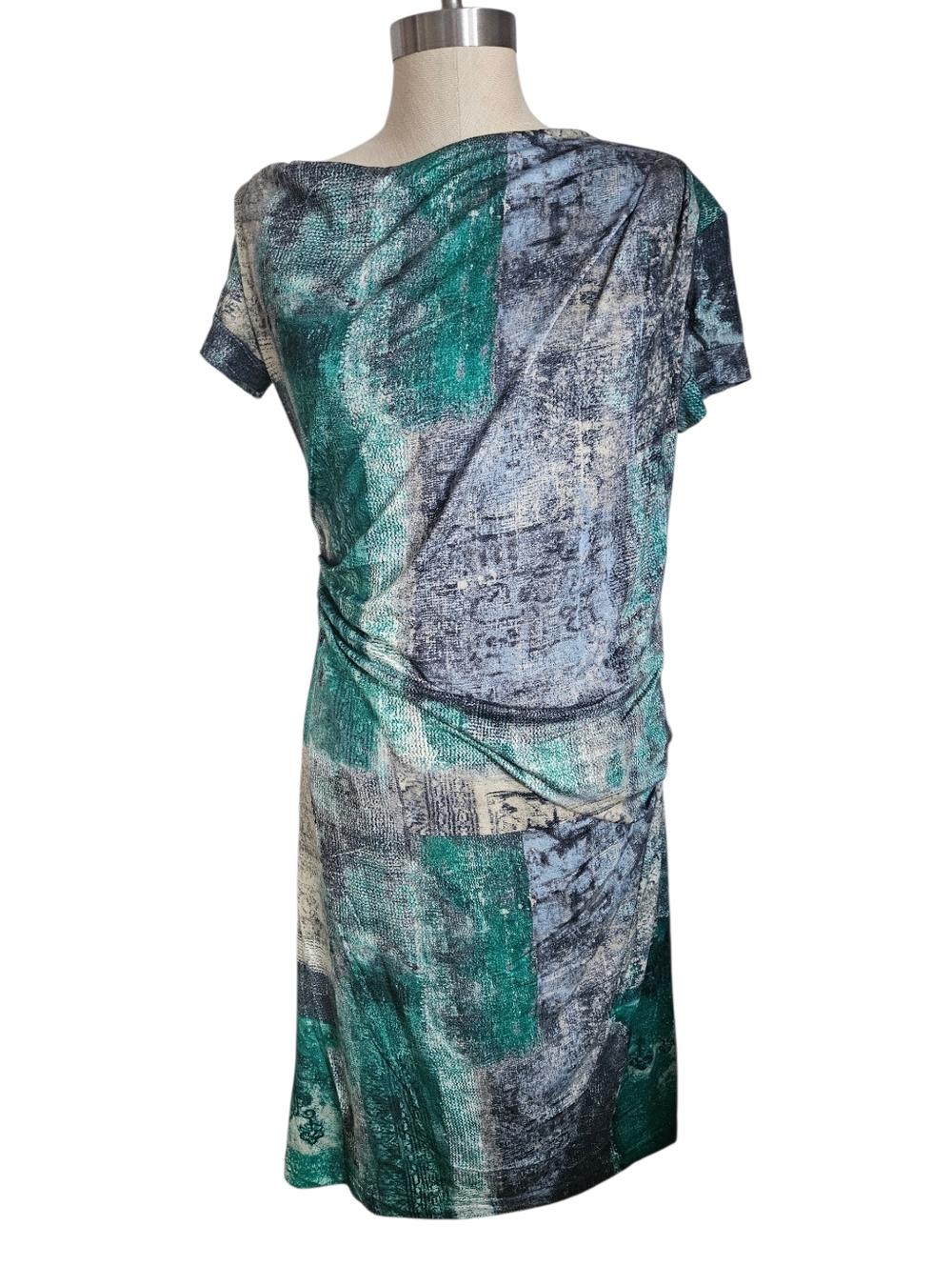 PIAZZA SEMPIONE Abstract Print Draped Short Sleeve Sheath Dress | SZ IT42 / US 6